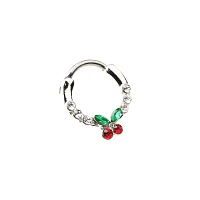 Silvertone CZ Cherry Hinged Septum Ring - 16 Gauge