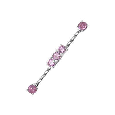CZ Pink Multiple Gem Industrial Barbell - 14 Gauge