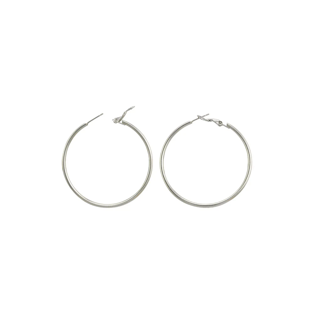 Silvertone Thin Hoop Earrings