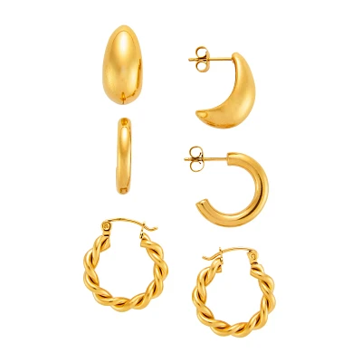 Multi-Pack Goldplated Chunky Twist Hoop Earrings - 3 Pack