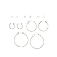 Multi-Pack CZ Simple Silverplated Hoop and Stud Earrings - 6 Pack