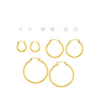 Multi-Pack CZ and Goldtone Stud and Hoop Earrings - 6 Pair