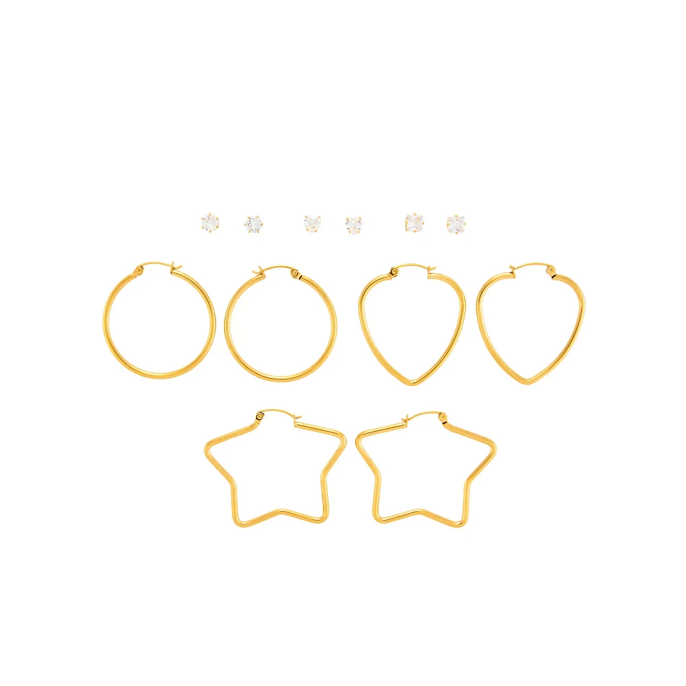 Multi-Pack CZ Goldplated Star Hoop and Stud Earrings - 6 Pack