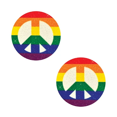 Rainbow Pride Peace Sign Glitter Nipple Pasties