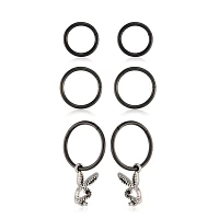 Multi-Pack Black CZ Playboy Pendant Hoop Earrings 3 Pair