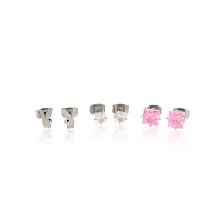 Multi-Pack Pink CZ Playboy Bunny Stud Earrings - 3 Pair