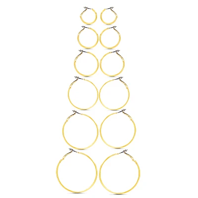 Goldtone Mixed Size Hoop Earrings - 6 Pair
