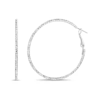 Silvertone Textured Hoop Earrings - 40mm