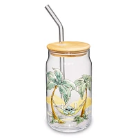 Stitch Palm Tree Glass Cup with Straw - Lilo & Stitch