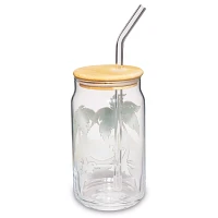 Stitch Palm Tree Glass Cup with Straw - Lilo & Stitch