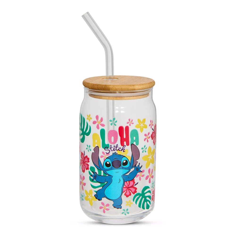 Stitch Aloha Glass Jar with Straw - Lilo & Stitch