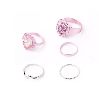 Multi-Pack Pink and Silvertone Heart Floral Rings - 5 Pack