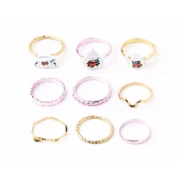 Multi-Pack Goldtone and Pink Floral Teapot Rings - 9 Pack