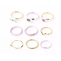 Multi-Pack Goldtone and Pink Floral Teapot Rings - 9 Pack
