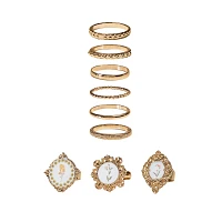 Multi-Pack Goldtone Frame Floral Rings - 9 Pack