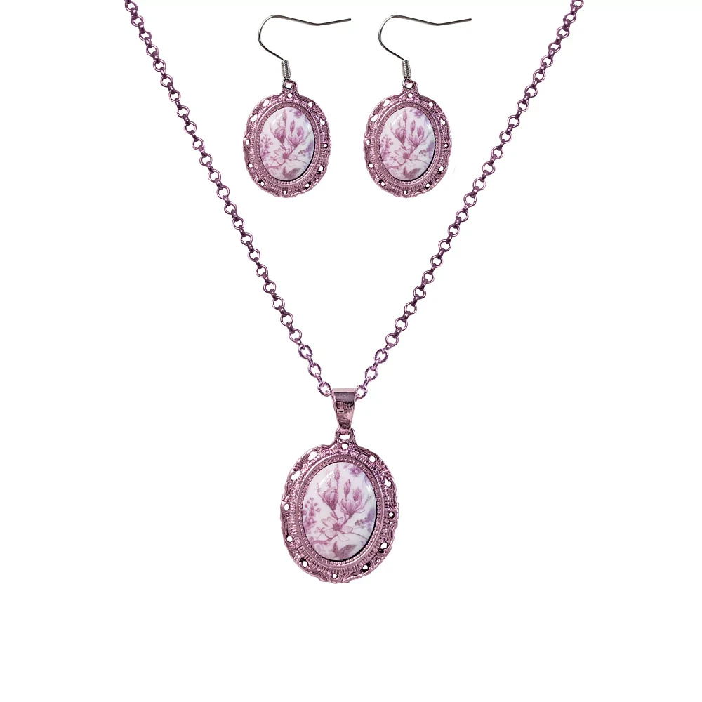 Floral Pendant Necklace and Earrings Set