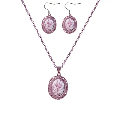 Floral Pendant Necklace and Earrings Set