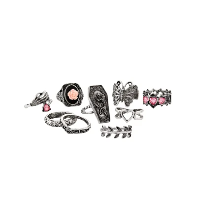 Multi-Pack CZ Coffin Butterfly Assorted Rings - 9 Pack