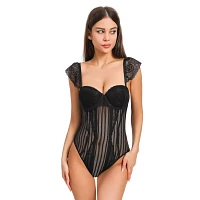 Black Mesh Stripe and Lace Bodysuit