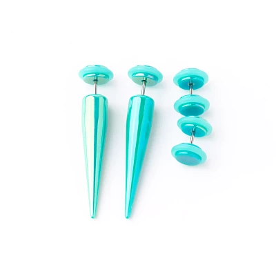 Iridescent Teal Fake Tapers and Plugs - 2 Pair