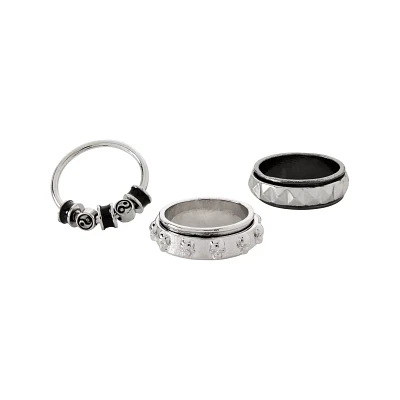 Multi-Pack Silvertone Skull Yin Yang Anxiety Rings - 3 Pack