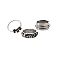 Multi-Pack Silvertone and Black Skull Anxiety Rings - 3 Pack