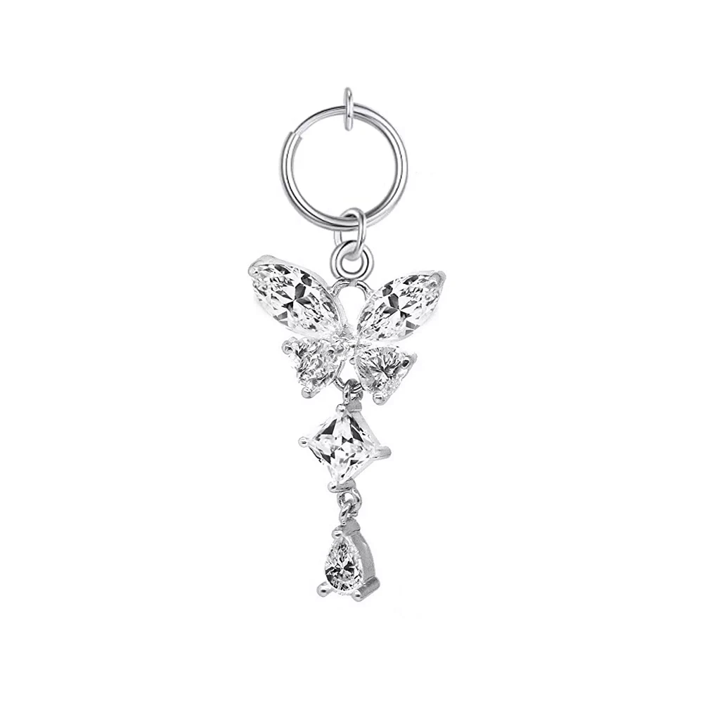 CZ Butterfly Dangle Fake Belly Ring
