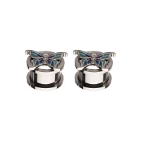 CZ Blue Butterfly Screw Tunnel Plugs