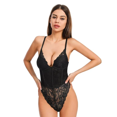Black Lace Bodysuit with Boning