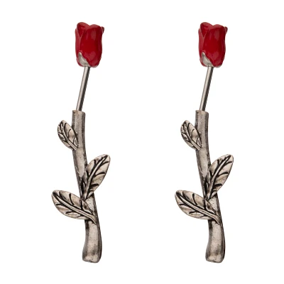 Silvertone Red Rose Fake Tapers