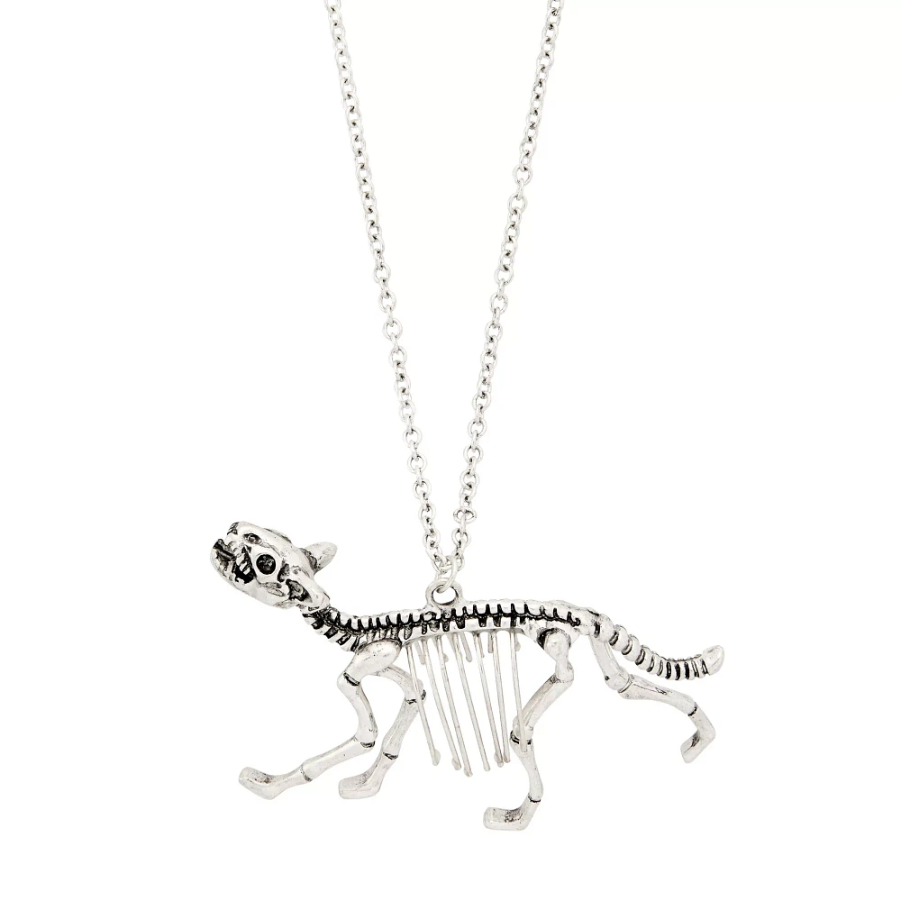 Silvertone Dino Skeleton Necklace
