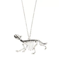 Silvertone Dino Skeleton Necklace