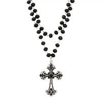 Beaded Black Cross Pendant Necklace