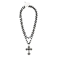 Beaded Black Cross Pendant Necklace