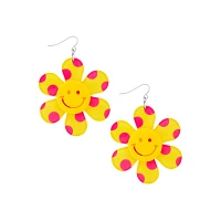 Sunflower with Pink Dots Dangle Earrings