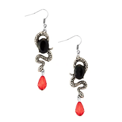 Black and Red Gem Snake Dangle Earrings