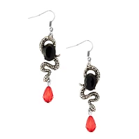 Black and Red Gem Snake Dangle Earrings