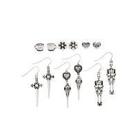 Multi-Pack Flower, Coffee, and Skeleton Stud and Dangle Earrings - 6 Pair
