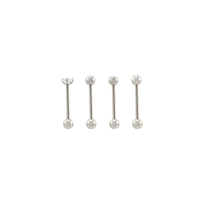 Multi-Pack CZ Silvertone Bezel and Prong Barbells 4 Pack - 14 Gauge