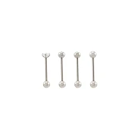 Multi-Pack CZ Silvertone Bezel and Prong Barbells 4 Pack - 14 Gauge