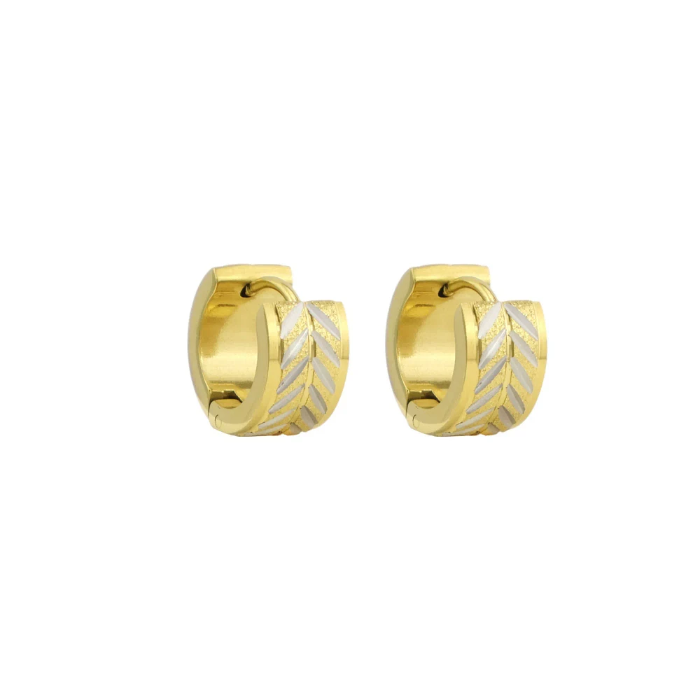 Goldtone and Silvertone Chevron Pattern Huggie Hoop Earrings