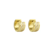 Goldtone and Silvertone Chevron Pattern Huggie Hoop Earrings