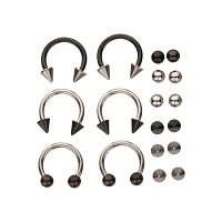 Multi-Pack Silver and Black Horseshoe Rings 6 Pack - 14 Gauge