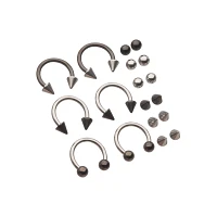 Multi-Pack Silver and Black Horseshoe Rings 6 Pack - 14 Gauge