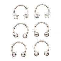 Multi-Pack CZ Star Silvertone Horseshoe Rings 6 Pack - 16 Gauge