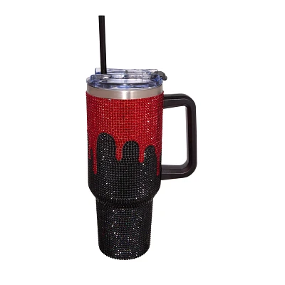 Blood Drip Rhinestone Travel Tumbler with Straw - 40 oz.