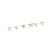 Multi-Pack CZ Heart and Weed Leaf L-Bend Nose Pins 6 Pack - 20 Gauge