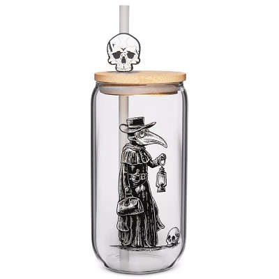 Plague Doctor Cup with Skull Straw - 16 oz.