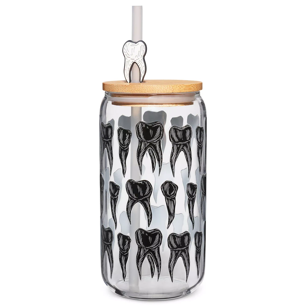 Tooth Glass Cup with Straw