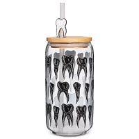 Tooth Glass Cup with Straw